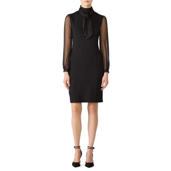 Slate & Willow Sheer Sleeve Tie Sheath Dress Black Size 2 Cocktail Evening Event - Picture 1 of 8